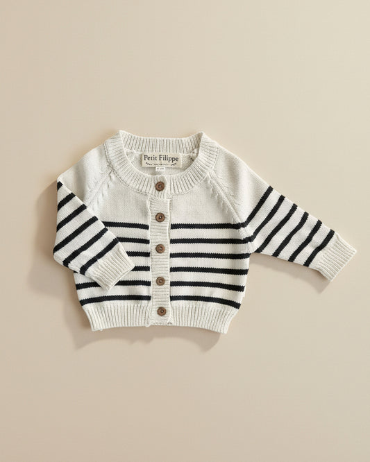 Striped Cardigan - Ivory & Graphite - Petit Filippe