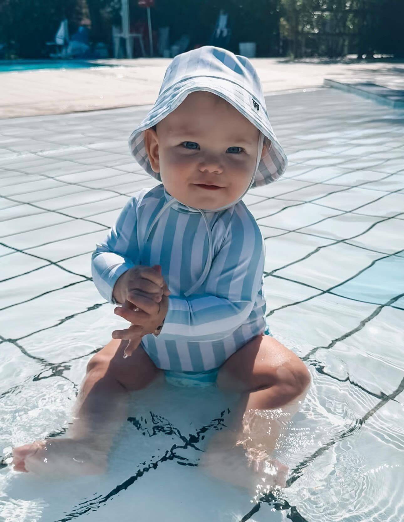 Swimwear - Bucket Hat - UPF50+ - Misty Blue Stripes - Petit Filippe