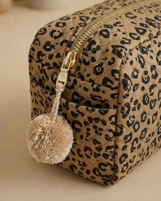 Quilted Toiletry Bag - Leopard - Petit Filippe