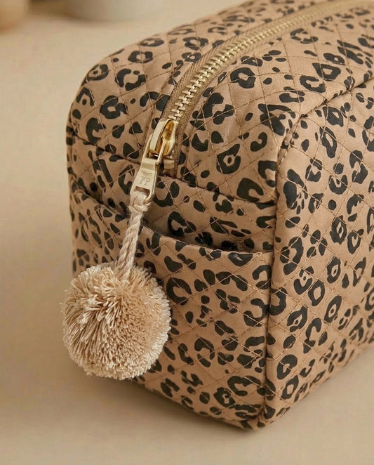 Quilted Toiletry Bag - Leopard - Petit Filippe