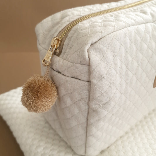 Quilted Toiletry Bag - Natural Linen/Cotton Blend - Petit Filippe