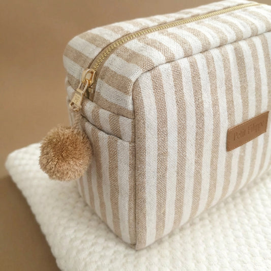 Canvas Toiletry Bag - Oatmeal Striped - Petit Filippe