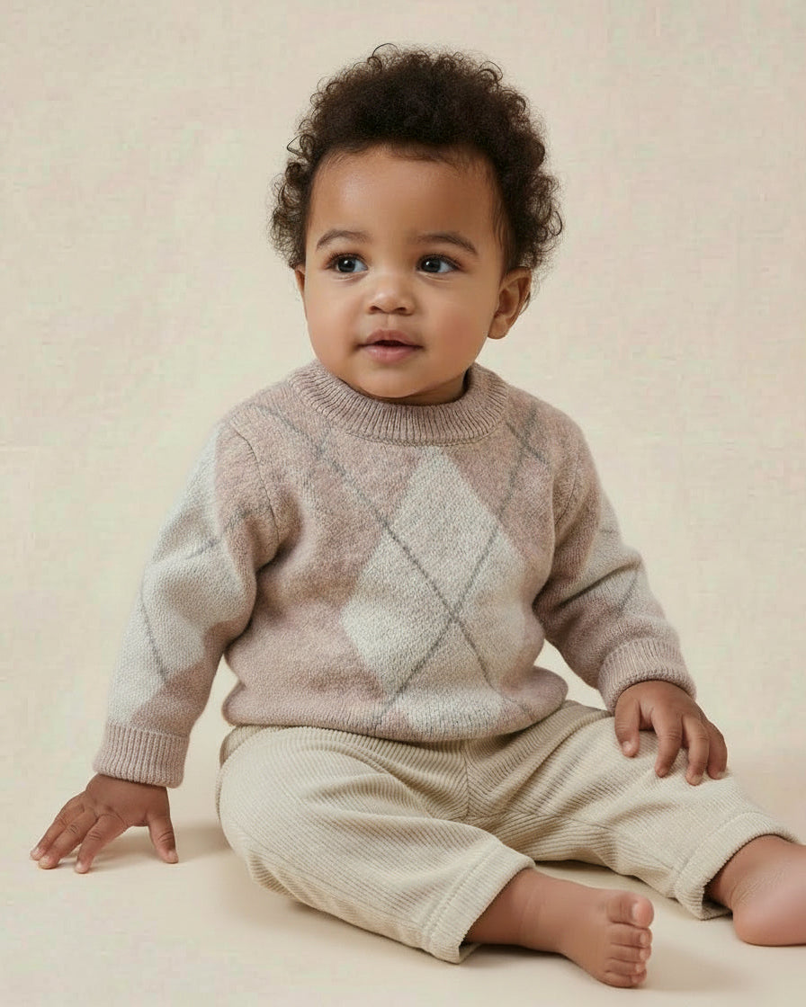 Argyle Sweater - Merino Wool - Oat - Petit Filippe