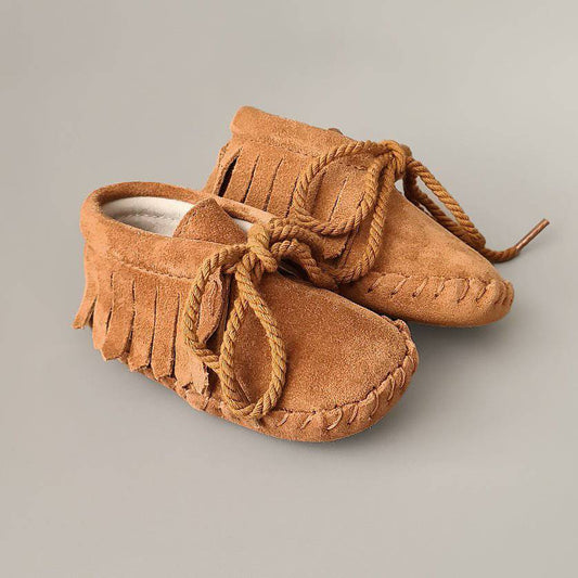 Baby - Suede Fringe Booties - Caramel - Petit Filippe