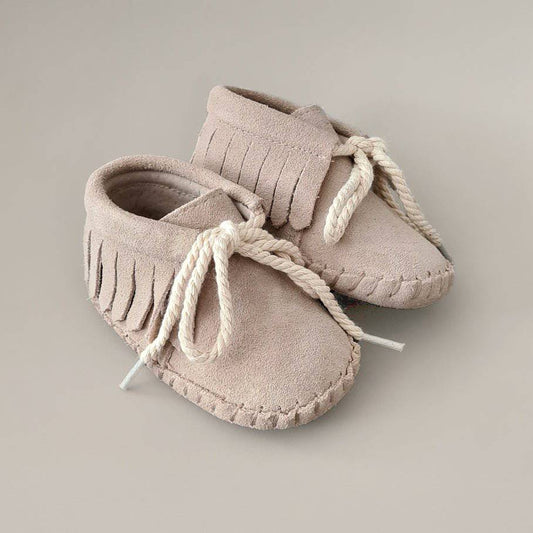 Baby - Suede Fringe Booties - Oatmeal - Petit Filippe