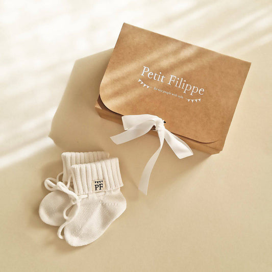 Cotton Newborn Booties - Ivory - Petit Filippe