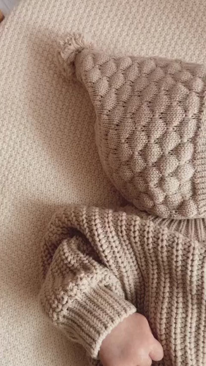 Knitted Bonnet - Cotton - Oatmeal