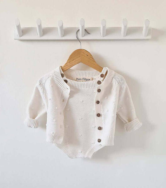 Dotted Cardigan - Cotton - Ivory - Petit Filippe