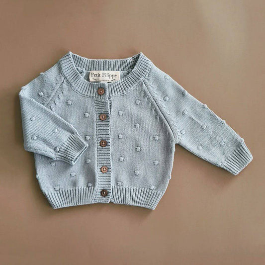 Dotted Cardigan - Cotton - Misty Blue - Petit Filippe