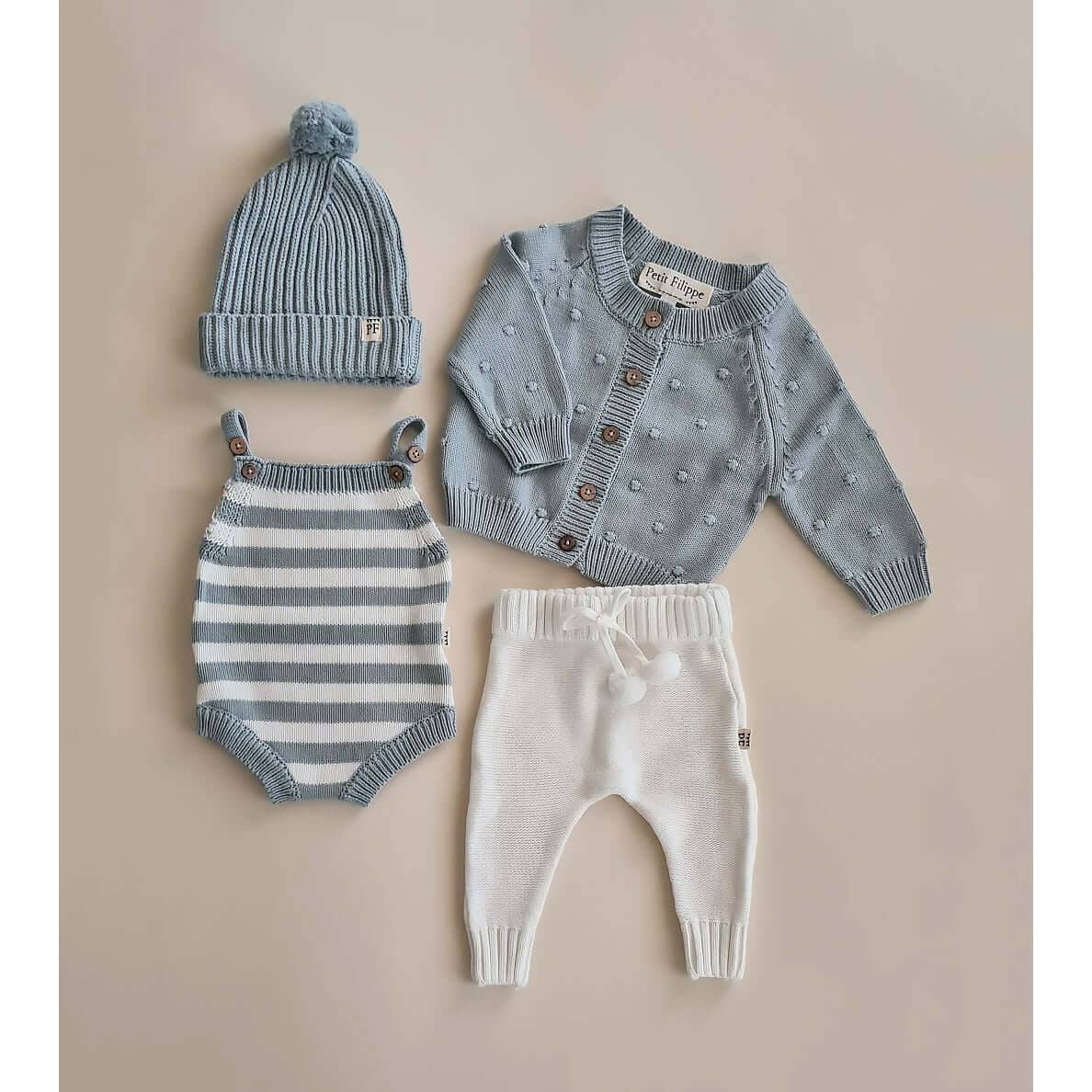 Dotted Cardigan - Cotton - Misty Blue - Petit Filippe