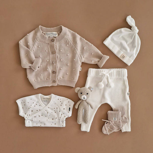 Dotted Cardigan - Cotton - Oatmeal - Petit Filippe