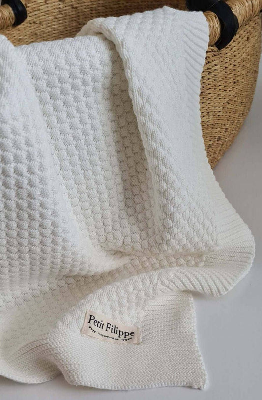 Knitted Blanket - Cotton - 100 x 70 cm - Ivory - Petit Filippe