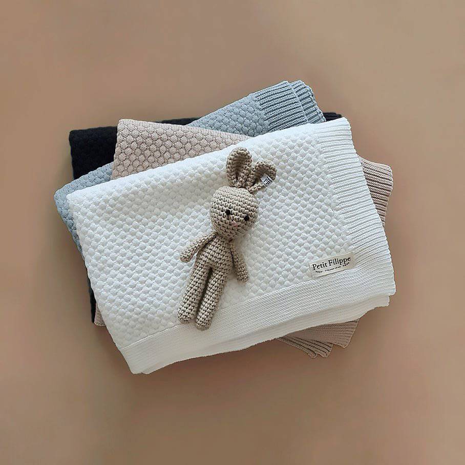 Knitted Blanket - Cotton - 100 x 70 cm - Ivory - Petit Filippe