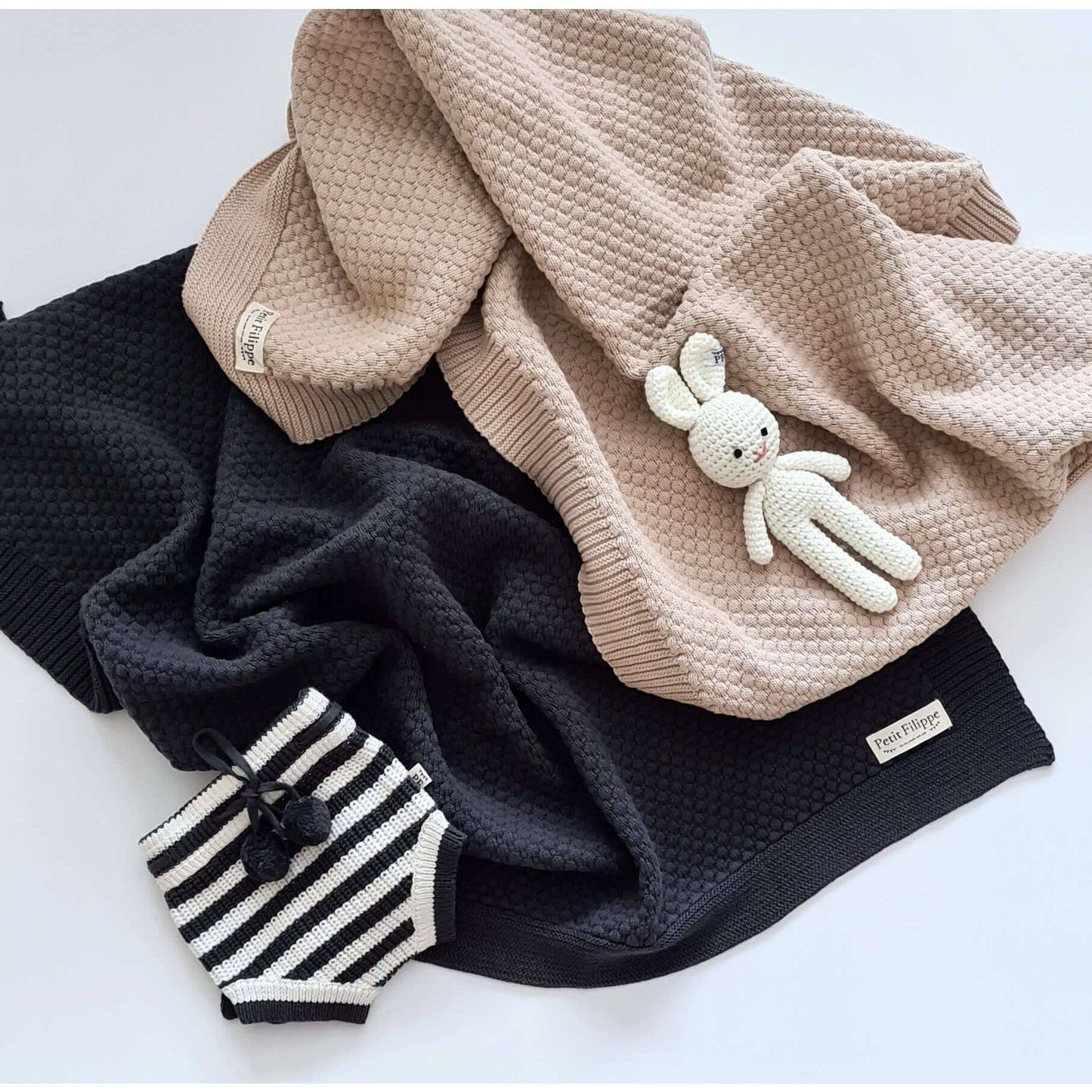 Knitted Blanket - Cotton - 100 x 70 cm - Oatmeal - Petit Filippe