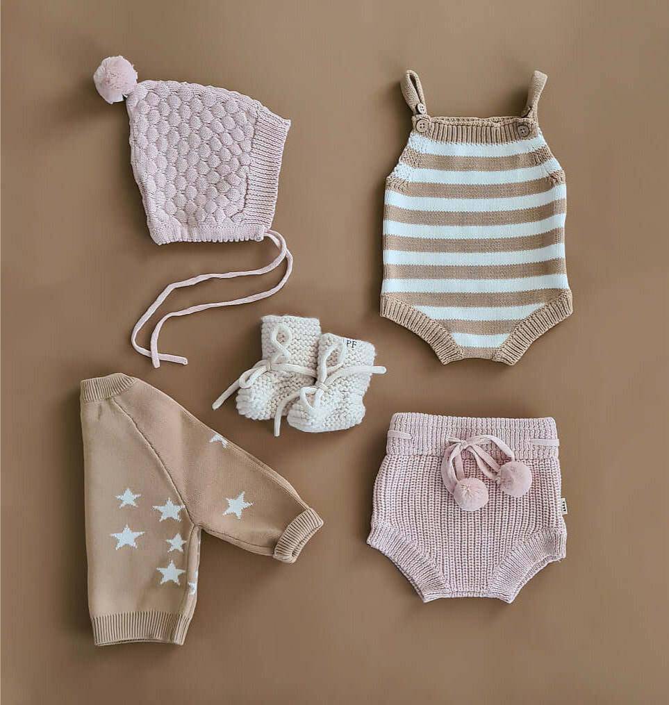 Knitted Jumpsuit - Cotton - Ivory & Beige Stripes - Petit Filippe