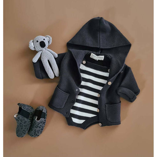 Knitted Jumpsuit - Cotton - Ivory & Graphite Stripes - Petit Filippe