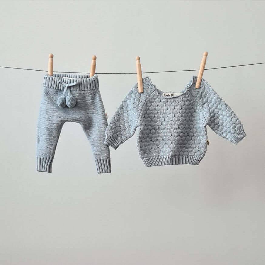 Knitted Pants - Cotton - Misty Blue - Petit Filippe