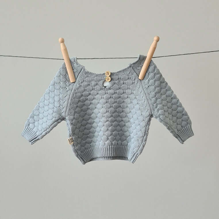 Knitted Sweater - Cotton - Misty Blue - Petit Filippe