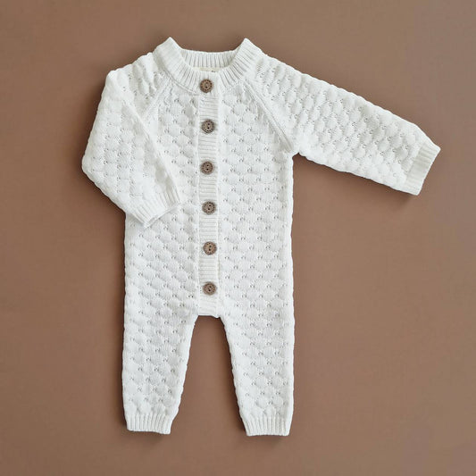 Knitted Playsuit - Cotton - Ivory - Petit Filippe