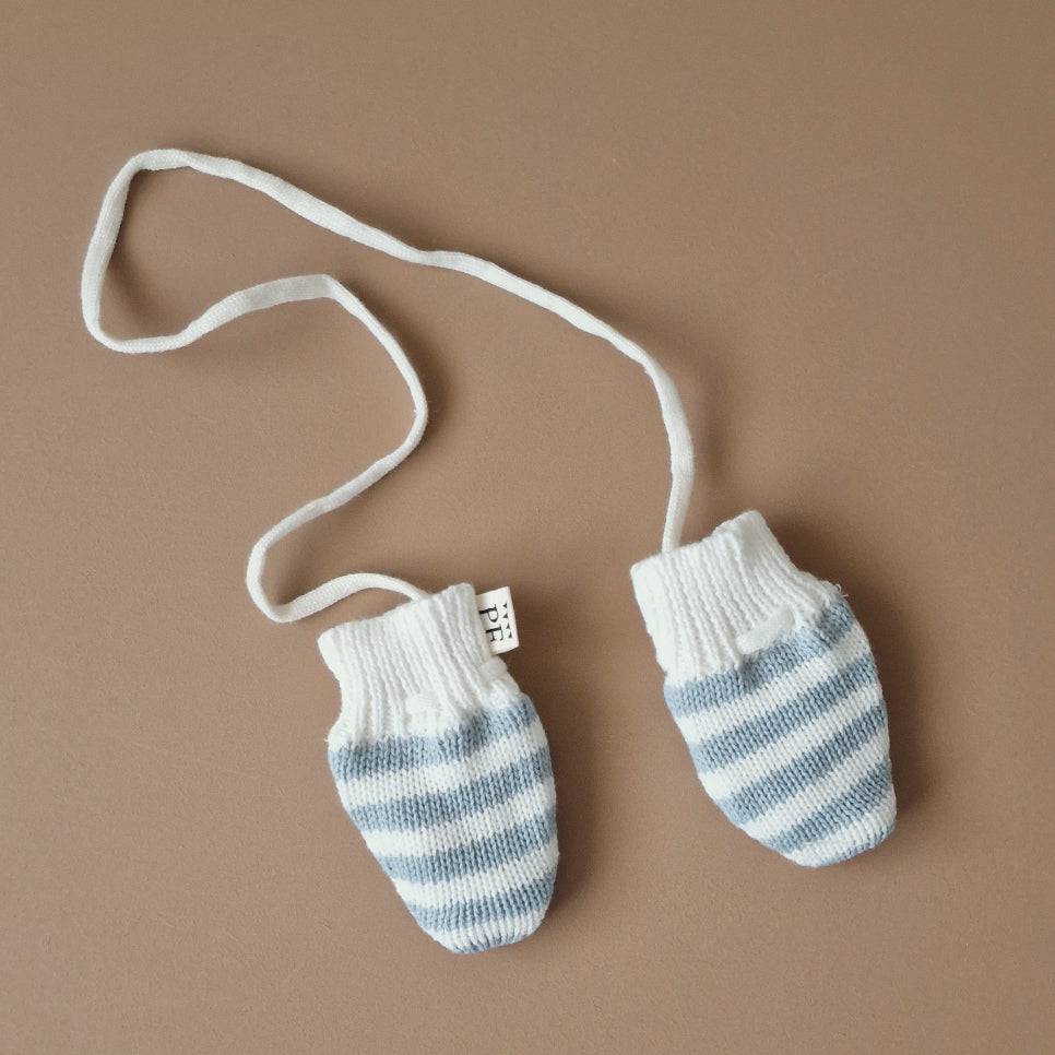 Baby Mittens - Cotton & Fleece - Misty Blue & Ivory - Petit Filippe