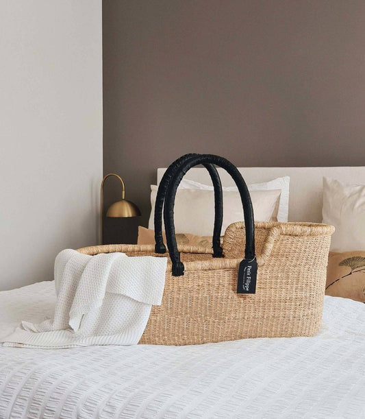 Moses Basket - no. 01 - Neutral - Black Handles - Petit Filippe