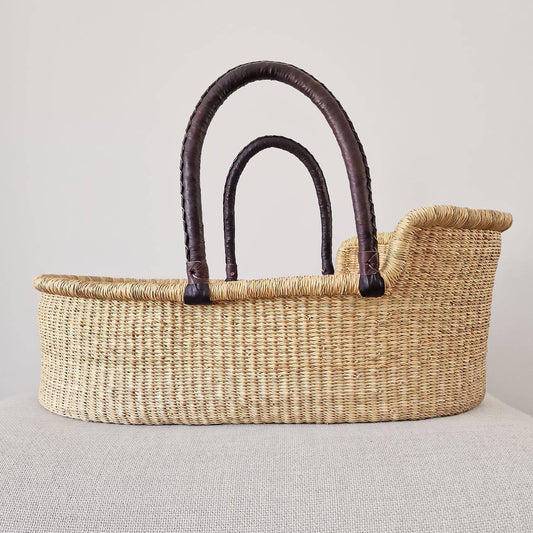 Moses Basket - no. 02 - Neutral - Brown Handles - Petit Filippe