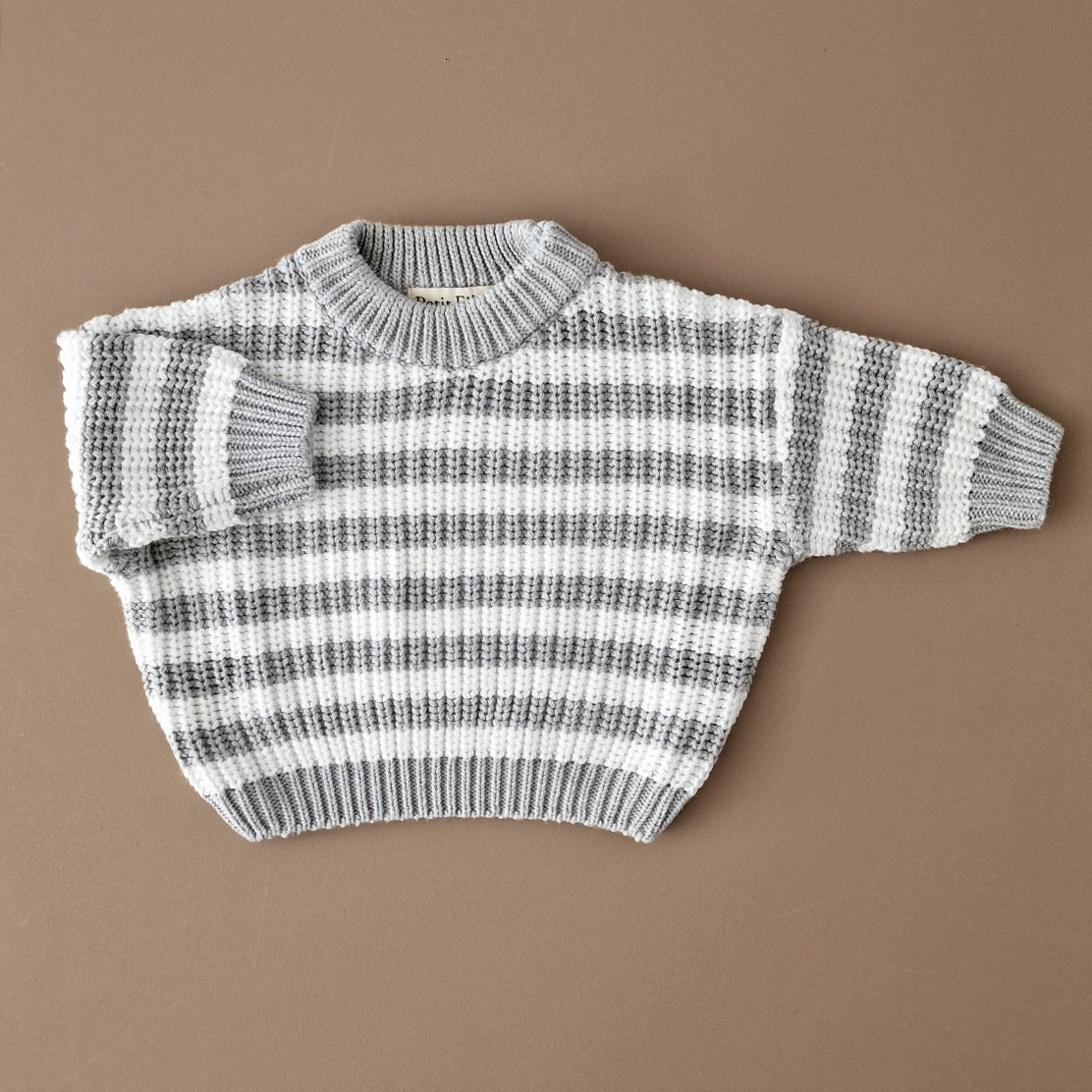 Oversized Sweater - Cotton - Grey Striped - Petit Filippe