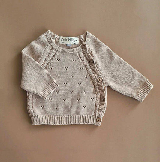 Pointelle Cardigan - Cotton - Oatmeal - Petit Filippe