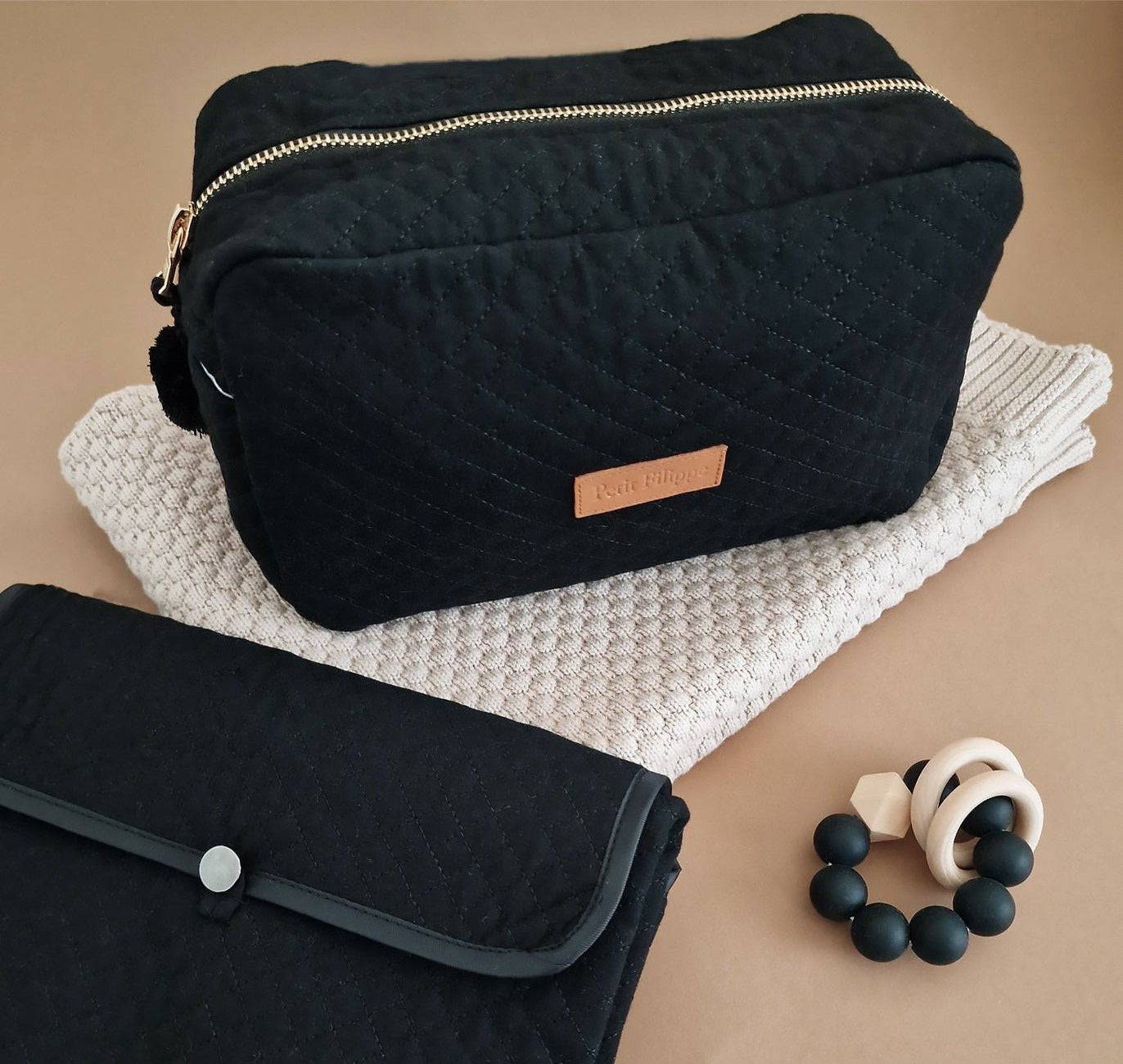 Quilted Changing Mat - Black - Petit Filippe