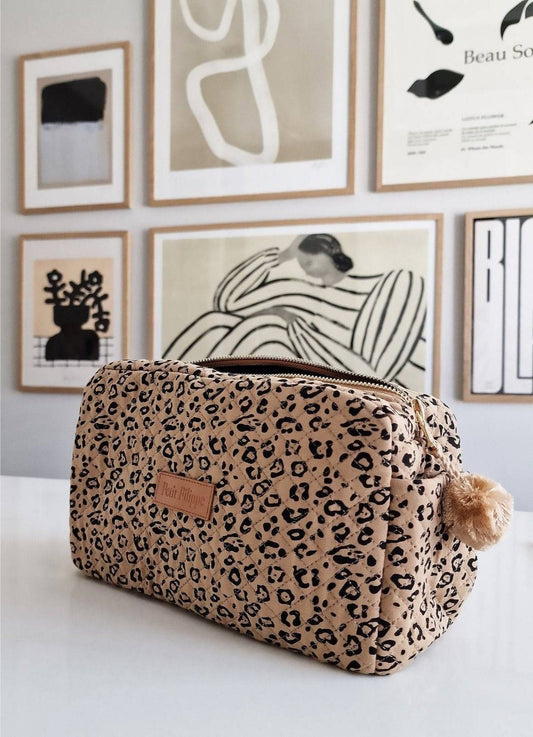 Quilted Toiletry Bag - Leopard - Petit Filippe