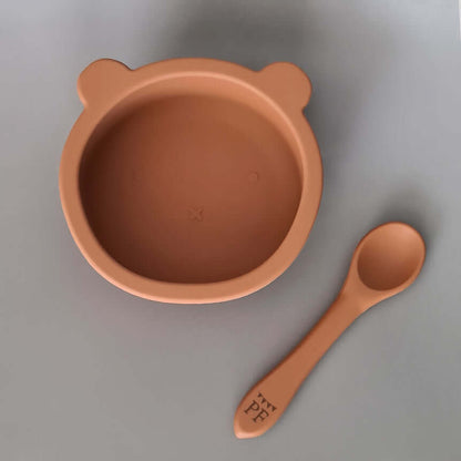 Silicone Bear Bowl & Spoon - Brick - Petit Filippe