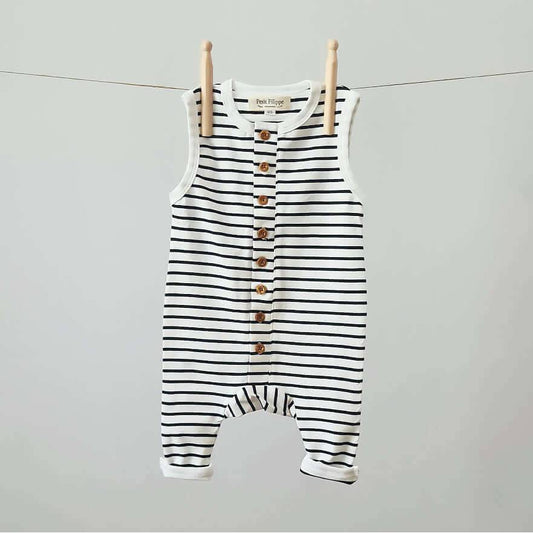 Sleeveless Playsuit - Baggy Style - Breton Stripes - Petit Filippe