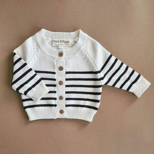 Striped Cardigan - Ivory & Graphite - Petit Filippe