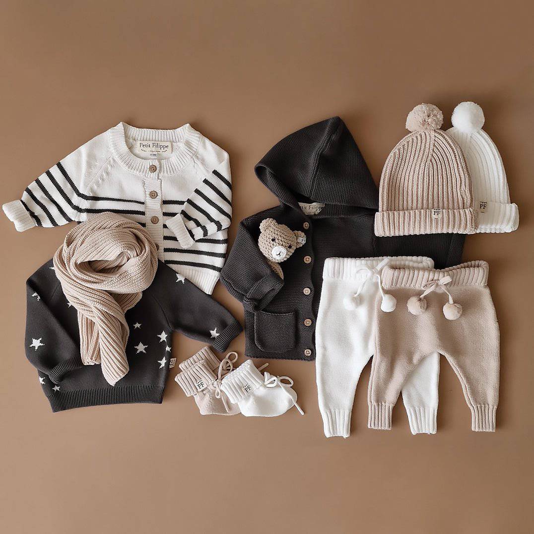 Striped Cardigan - Ivory & Graphite - Petit Filippe