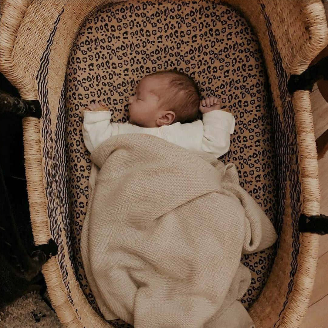 76 x 43 cm - Linen Fitted Sheet to fit our Moses Basket Mattress - Leopard
