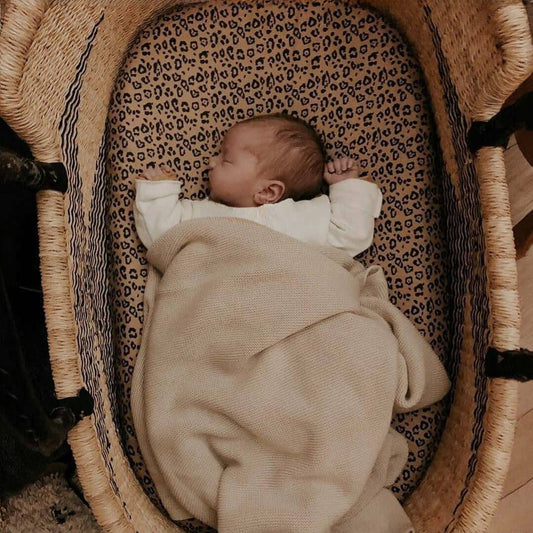 76 x 43 cm - Linen Fitted Sheet to fit our Moses Basket Mattress - Leopard