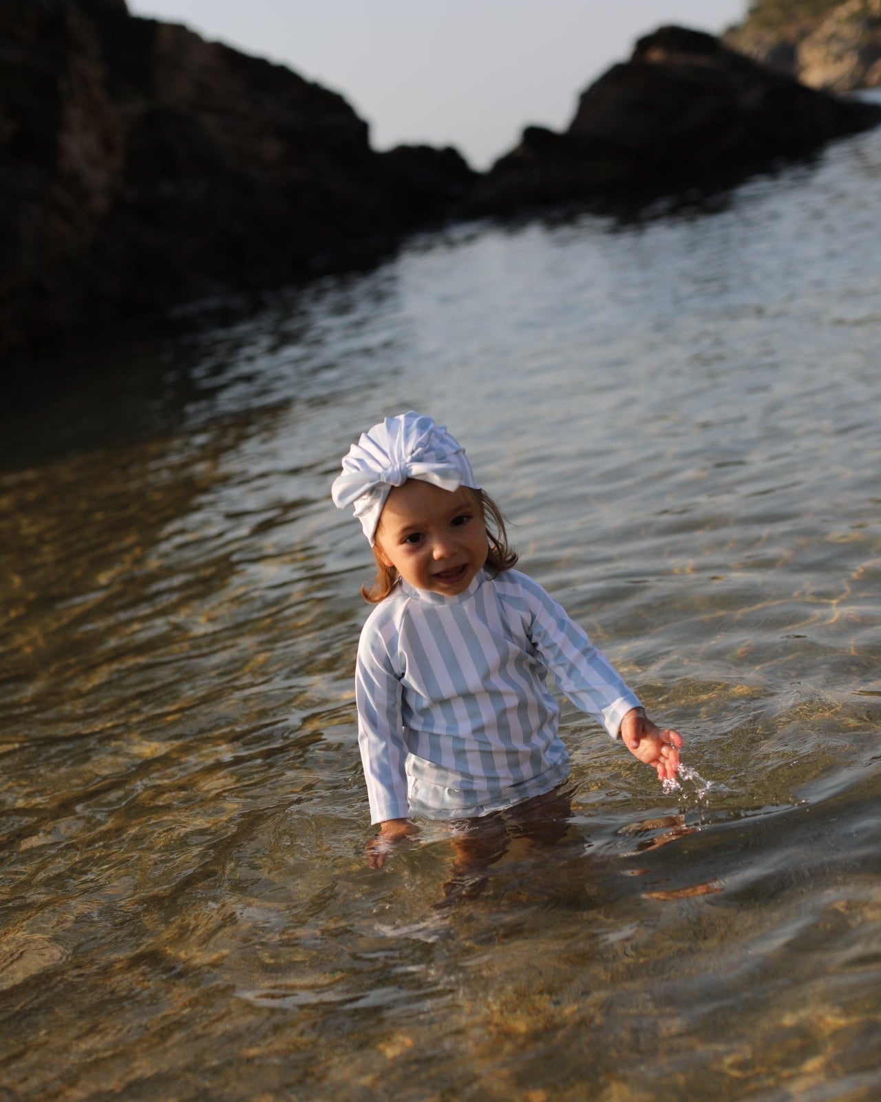 Baby Swim Turban - UPF50+ - Misty Blue Stripes