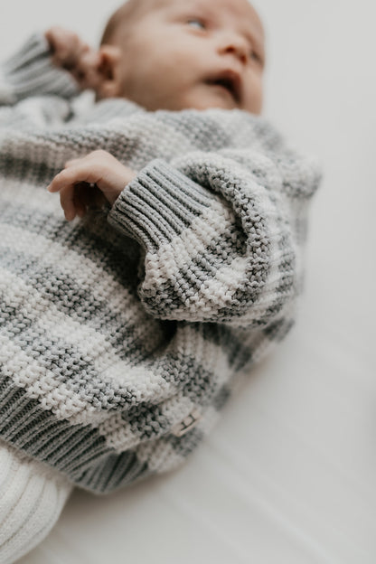 Oversized Sweater - Cotton - Grey Striped - Petit Filippe