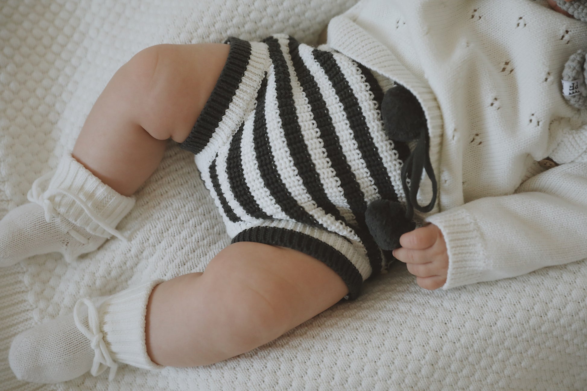 Knitted Bloomers - Cotton - Ivory & Graphite Stripes - Petit Filippe