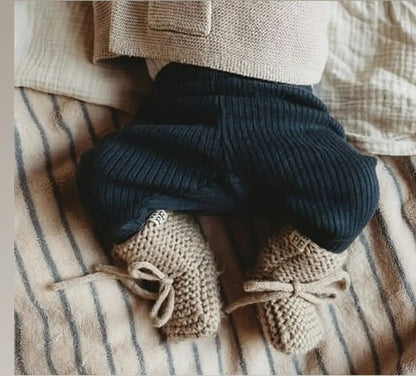 Baby - Knitted Booties - Oatmeal - Petit Filippe