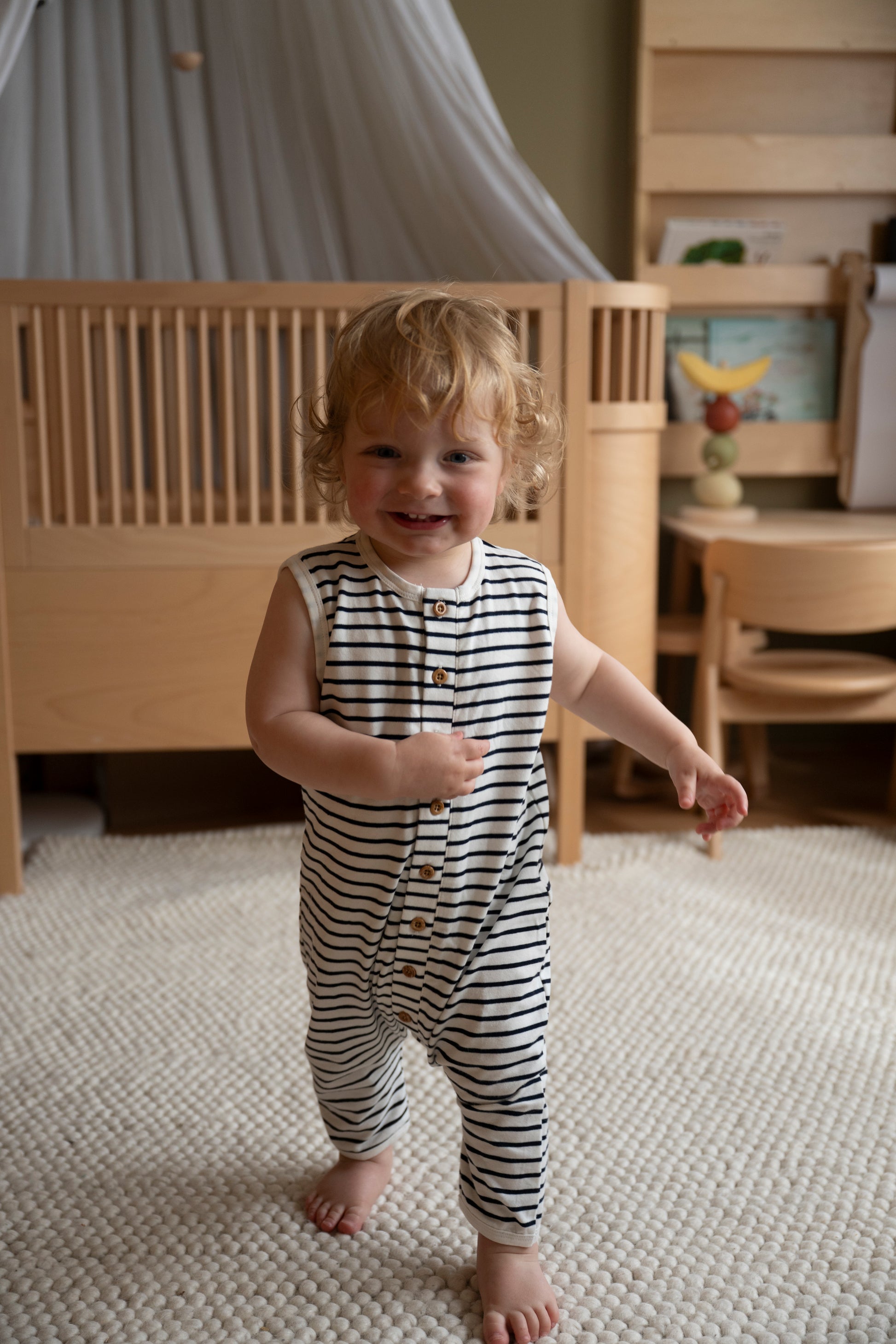 Sleeveless Playsuit - Baggy Style - Breton Stripes - Petit Filippe