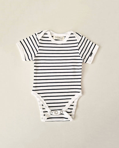 Baby Bodysuit - Short Sleeves - Breton Stripes - Petit Filippe