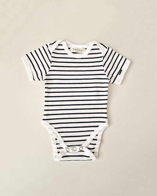 Baby Bodysuit - Short Sleeves - Breton Stripes - Petit Filippe