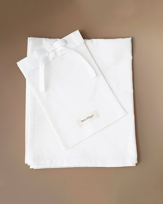 Baby - Linen Flat Sheet 90 x 110 cm - White - Petit Filippe