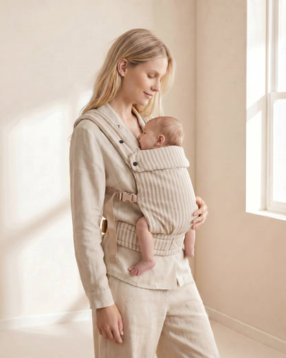 COMING SOON - Ergonomic Baby Carrier - Cotton - Oatmeal Striped - Petit Filippe