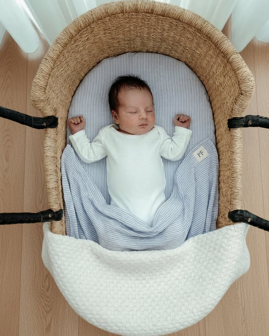 Bébé - Drap plat 90 x 110 cm - Rayure Bleu Classique