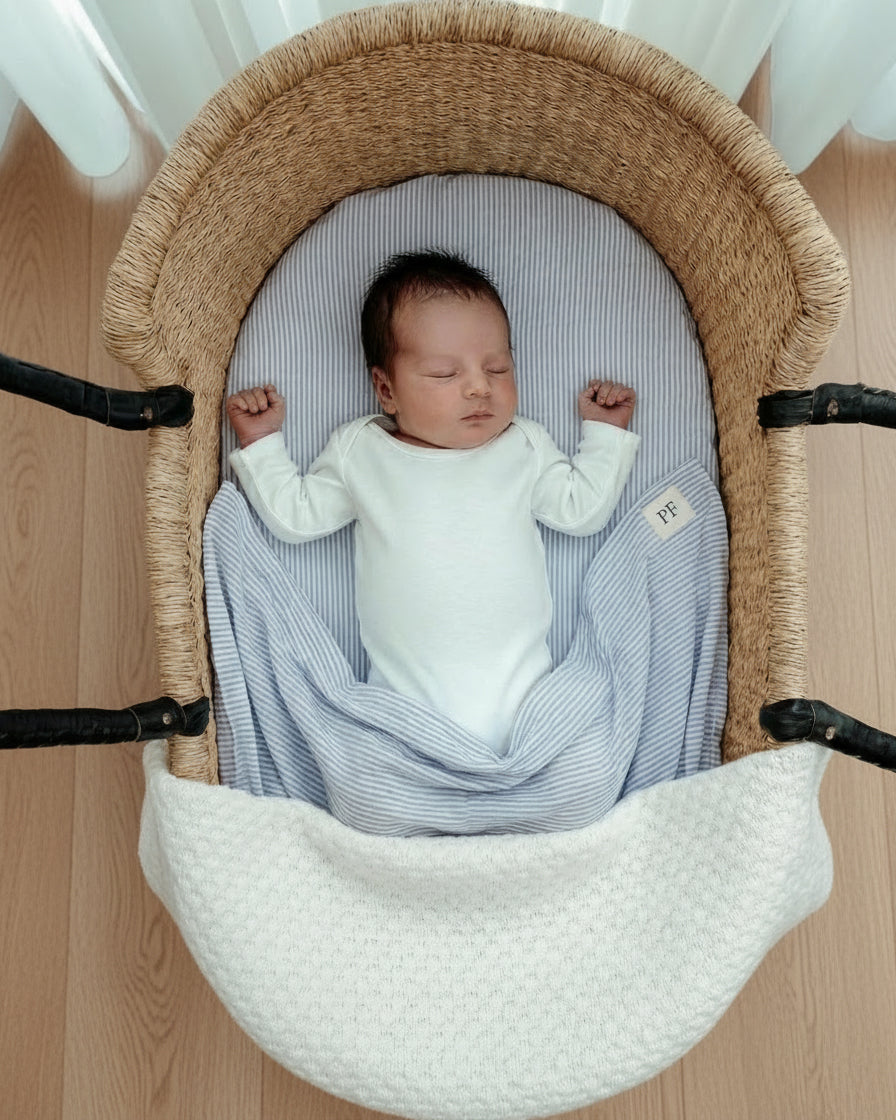 Bébé - Drap plat 90 x 110 cm - Rayure Bleu Classique