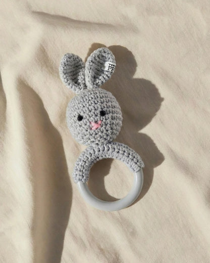 Bunny Rattle - Cotton & Silicone - Light Grey - Petit Filippe