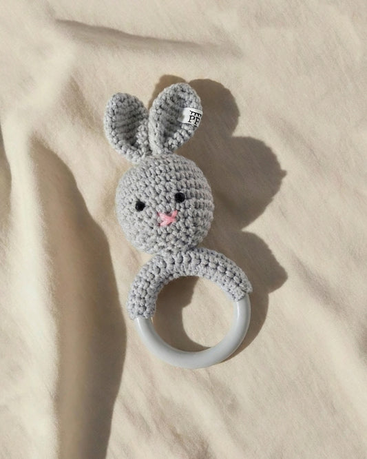 Bunny Rattle - Cotton & Silicone - Light Grey - Petit Filippe