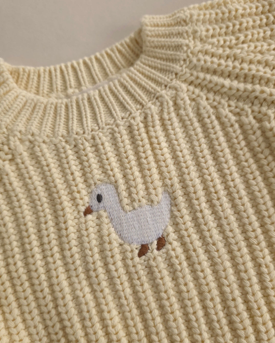 Embroidered Chunky Sweater - Cotton - Soft Yellow